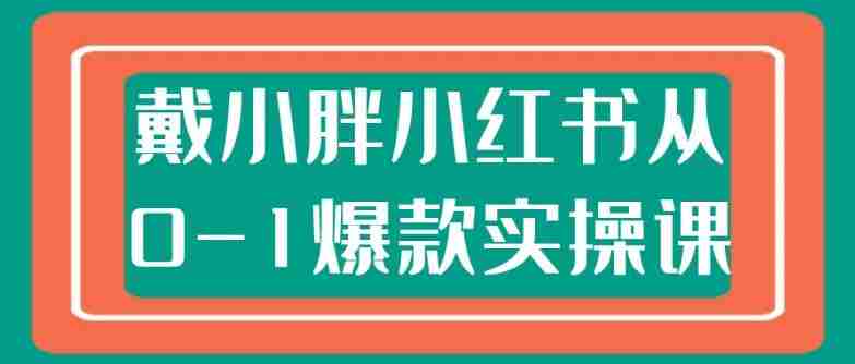 戴小胖小红书从0-1爆款实操课